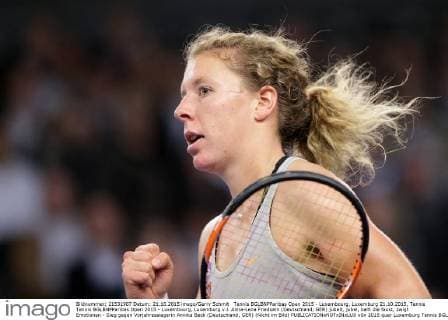 Tennis BGLBNPParibas Open 2015 - Luxembourg, Luxemburg 21.10.2015, Tennis Tennis BGLBNPParibas Open 2015 - Luxembourg, Luxemburg v.l. Anna-Lena Friedsam (Deutschland, GER) jubelt, jubel, ballt die faust, zwigt Emotionen - Sieg gegen Vorjahressiegerin Annika Beck (Deutschland, GER) (Nicht im Bild) 