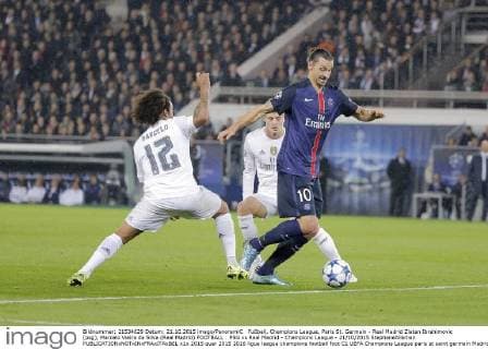 Fußball, Champions League, Paris St. Germain - Real Madrid Zlatan Ibrahimovic (psg), Marcelo Vieira da Silva (Real Madrid) FOOTBALL : PSG vs Real Madrid - Champions League - 21 10 2015 StephaneAllaman 