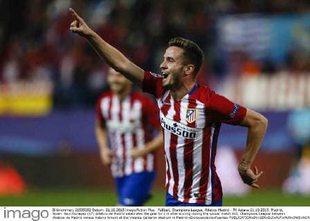 FuÃŸball, Champions League, Atletico Madrid - FK Astana 21.10.2015. Madrid, Spain. Saul Esclapez (17) Atletico de Madrid celebrates the goal for 1-0 after scoring during the soccer match UCL Champions League between Atletico de Madrid versus Astana Amunt at the Vicente Calderon stadium in Madrid xEnriquexdexlaxFuentex  ActionPlus11674181