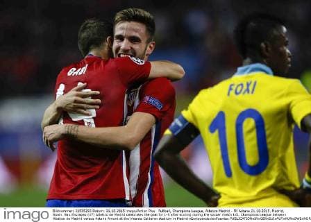FuÃŸball, Champions League, Atletico Madrid - FK Astana 21.10.2015. Madrid, Spain. Saul Esclapez (17) Atletico de Madrid celebrates the goal for 1-0 after scoring during the soccer match UCL Champions League between Atletico de Madrid versus Astana Amunt at the Vicente Calderon stadium in Madrid xEnriquexdexlaxFuentex  ActionPlus11674182