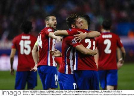 FuÃŸball, Champions League, Atletico Madrid - FK Astana 21.10.2015. Madrid, Spain. Saul Esclapez (17) Atletico de Madrid celebrates the goal for 1-0 after scoring during the soccer match UCL Champions League between Atletico de Madrid versus Astana Amunt at the Vicente Calderon stadium in Madrid xEnriquexdexlaxFuentex  ActionPlus11674184