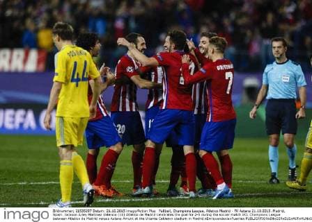 FuÃŸball, Champions League, Atletico Madrid - FK Astana 21.10.2015. Madrid, Spain. Jackson Arley Martinez Valencia (11) Atletico de Madrid celebrates the goal for 2-0 during the soccer match UCL Champions League between Atletico de Madrid versus Astana Amunt at the Vicente Calderon stadium in Madrid xEnriquexdexlaxFuentex  ActionPlus11674186
