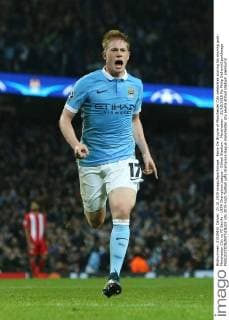 Kevin De Bruyne of Manchester City celebrates scoring his winning goal - Manchester City vs FC Sevilla - UEFA Champions League - Etihad Stadium - Manchester - 21 10 2015 Pic Philip Oldham SportImage EDITORIAL USE ONLY. No use with unauthorised audio, video, data, fixture lists, club league logos or live services. Online in-match use limited to 120 images, no video emulation. No use in betting, games or single club league player publications.