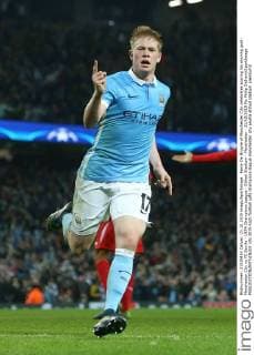 Kevin De Bruyne of Manchester City celebrates scoring his winning goal - Manchester City vs FC Sevilla - UEFA Champions League - Etihad Stadium - Manchester - 21 10 2015 Pic Philip Oldham SportImage EDITORIAL USE ONLY. No use with unauthorised audio, video, data, fixture lists, club league logos or live services. Online in-match use limited to 120 images, no video emulation. No use in betting, games or single club league player publications.