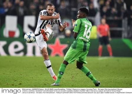 Fußball, Champions League, Juventus Turin - Borussia Mönchengladbach Giorgio Chiellini Juventus, Ibrahima Traore Borussia Torino 21-10-2015 Juventus Stadium Football Calcio Champions League 2015 2015 Group Stage Group D Juventus - Borussia Monchengladbach andreaxstaccioli