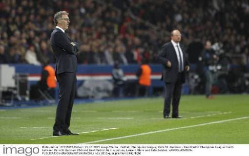 Fußball, Champions League, Paris St. Germain - Real Madrid Champions League match between Paris St Germain PSG and Real Madrid. In this picture, Laurent Blanc and Rafa Benitez. xANGELxRIVEROx 
