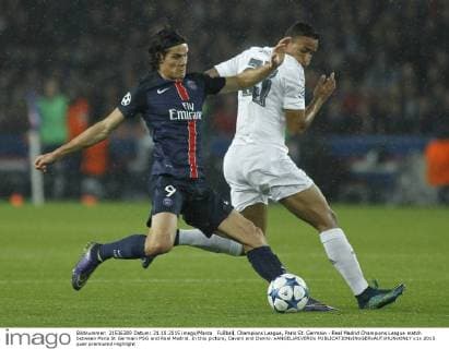 Fußball, Champions League, Paris St. Germain - Real Madrid Champions League match between Paris St Germain PSG and Real Madrid. In this picture, Cavani and Danilo. xANGELxRIVEROx 