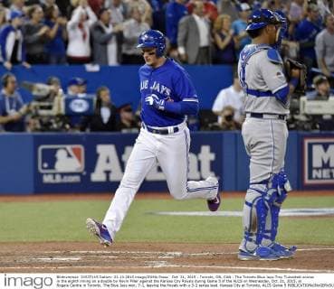 Oct. 21, 2015 - Toronto, ON, CAN - The Toronto Blue Jays Troy Tulowitzki scores in the eighth inning on a double by Kevin Pillar against the Kansas City Royals during Game 5 of the ALCS on Wednesday, Oct. 21, 2015, at Rogers Centre in Toronto. The Blue Jays won, 7-1, leaving the Royals with a 3-2 series lead. Kansas City at Toronto, ALCS Game 5 - ZUMAm67_