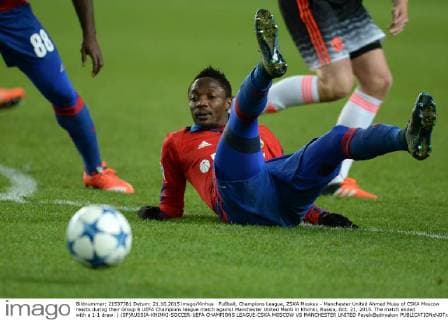 Fußball, Champions League, ZSKA Moskau - Manchester United Ahmed Musa of CSKA Moscow reacts during their Group B UEFA Champions league match against Manchester United ManU in Khimki, Russia, Oct. 21, 2015. The match ended with a 1-1 draw. ) (SP)RUSSIA-KHIMKI-SOCCER-UEFA CHAMPIONS LEAGUE-CSKA MOSCOW VS MANCHESTER UNITED PavelxBednyakov 