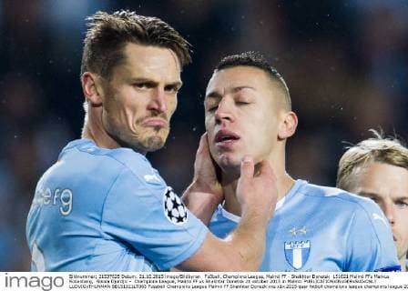Fußball, Champions League, Malmö FF - Shakhtar Donetsk 151021 Malmö FFs Markus Rosenberg, Nikola Djurdjic - Champions League, Malmö FF vs Shakhtar Donetsk 21 oktober 2015 in Malmö.  LUDVIGxTHUNMAN BB151021LT065
