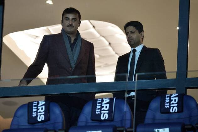 Prince Tamim ben Hamad Al Thani (Owner PSG) - Nasser Al Khelaifi (PRESIDENT PSG) FOOTBALL : Paris SG vs Real Madrid - Champions League - 21 10 2015 AnthonyBIBARD FEP 