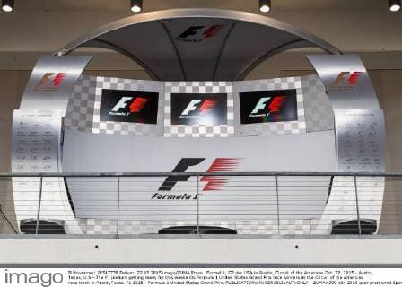 Formel 1, GP der USA in Austin, Circuit of the Americas Oct. 22, 2015 - Austin, Texas, U.S - The F1 podium getting ready for this weekends Formula 1 United States Grand Prix race winners at the Circuit of the Americas race track in Austin,Texas. F1 2015 - Formula 1 United States Grand Prix. - ZUMAw300