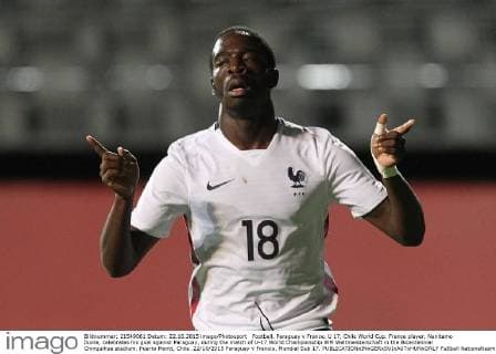 Football, Paraguay v France. U 17, Chile World Cup. France player, Nanitamo Ikone, celebrates his goal against Paraguay, during the match of U-17 World Championship WM Weltmeisterschaft in the Bicentennial Chinquihue stadium. Puerto Montt, Chile. 22 10 2015 Paraguay v Francia, Mundial Sub 17. 