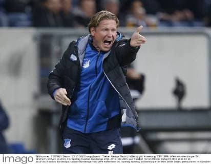 Trainer Markus Gisdol (Hoffenh) gibt Anweisung. TSG 1899 Hoffenheim-Hamburger SV . Sinsheim, GER,23.10.2015, 10. Spieltag Fussball-Bundesliga 2015-2016.