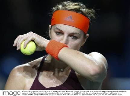 MOSCOW, RUSSIA. OCTOBER 24, 2015. Russia s Anastasia Pavlyuchenkova during their women s single final match against her compatriot Svetlana Kuznetsova at the 2015 Kremlin Cup tennis tournament, at Moscow s Olympiysky Sports Complex. Kuznetsova won with 6-2 and 6-1.Mikhail Japaridze TASS  TS010800