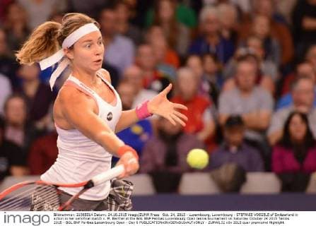 Oct. 24, 2015 - Luxembourg, Luxembourg - STEFANIE VOEGELE of Switzerland in action in her semifinal match v. M. Barthel at the BGL BNP Paribas Luxembourg Open tennis tournament on Saturday October 24 2015 Tennis 2015 - BGL BNP Paribas Luxembourg Open - Day 6 - ZUMAl132