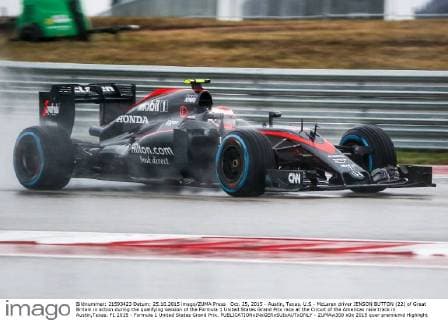 Oct. 25, 2015 - Austin, Texas, U.S - McLaren driver JENSON BUTTON (22) of Great Britain in action during the qualifying session of the Formula 1 United States Grand Prix race at the Circuit of the Americas race track in Austin,Texas. F1 2015 - Formula 1 United States Grand Prix. - ZUMAw300