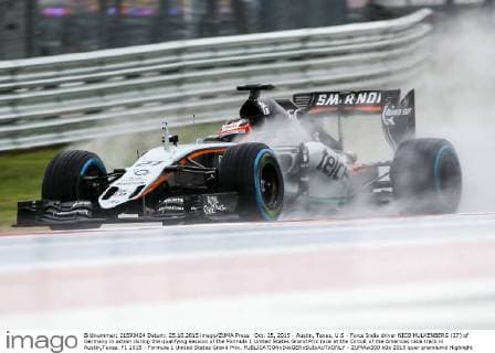 Oct. 25, 2015 - Austin, Texas, U.S - Force India driver NICO HULKENBERG (27) of Germany in action during the qualifying session of the Formula 1 United States Grand Prix race at the Circuit of the Americas race track in Austin,Texas. F1 2015 - Formula 1 United States Grand Prix. - ZUMAw300