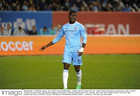 Fußball, MLS, FC New York City - New England Revolution Kwadwo Poku (88) of NYCFC in action during a match against New England Revolution, at Yankee Stadium on Oct 25 in Bronx, New York. MLS Fussball Herren USA 2015: New England Revolution vs NYCFC October 25 - ZUMAc04_