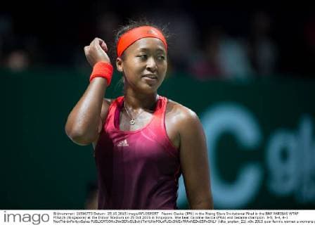 Naomi Osaka (JPN) in the Rising Stars Invitational Final in the BNP PARIBAS WTAF FINALS (Singapore) at the Indoor Stadium on 25 Oct 2015 in Singapore. She beat Caroline Garcia (FRA) and became champion. 3-5, 5-4, 4-1 NoxThirdxPartyxSales  (ldta_snpten_21)