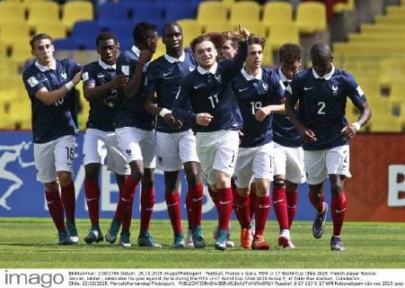 Football, France v Syria. FIFA U-17 World Cup Chile 2015. French player Nicolas Janvier, center , celebrates his goal against Syria during the FIFA U-17 World Cup Chile 2015 Group F, at Ester Roa stadium. Concepcion , Chile. 25 10 2015. MarceloHernandez Photosport. 