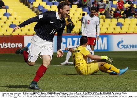 Football, France v Syria. FIFA U-17 World Cup Chile 2015. French player Nicolas Janvier , celebrates his goal against Syria during the FIFA U-17 World Cup Chile 2015 Group F, at Ester Roa stadium. Concepcion , Chile. 25 10 2015. MarceloHernandez Photosport. 