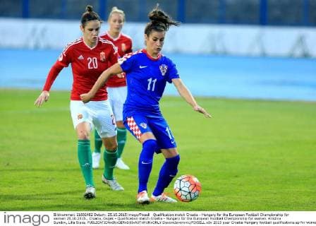 Qualification match Croatia - Hungary for the European Football Championship for women 25.10.2015., Croatia, Osijek - Qualification match Croatia - Hungary for the European Football Championship for women. Kristina Sundov, Lilla Sipos.  DavorxJavorovic PIXSELL