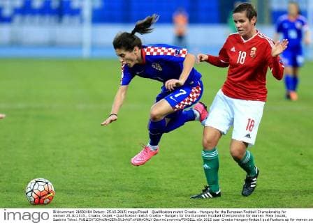 Qualification match Croatia - Hungary for the European Football Championship for women 25.10.2015., Croatia, Osijek - Qualification match Croatia - Hungary for the European Football Championship for women. Maja Joscak, Szabina Talosi.  DavorxJavorovic PIXSELL