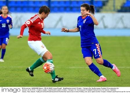 Qualification match Croatia - Hungary for the European Football Championship for women 25.10.2015., Croatia, Osijek - Qualification match Croatia - Hungary for the European Football Championship for women. Szabina Talosi, Maja Joscak.  DavorxJavorovic PIXSELL