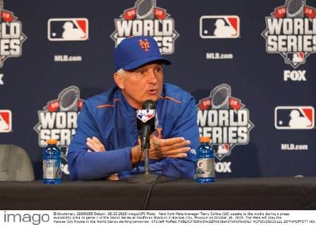 New York Mets manager Terry Collins (10) speaks to the media during a press availability prior to game 1 of the World Series at Kauffman Stadium in Kansas City, Missouri on October 26, 2015. The Mets will play the Kansas City Royals in the World Series starting tomorrow. UPI Jeff Moffett  KCP20151026111 JEFFxMOFFETT