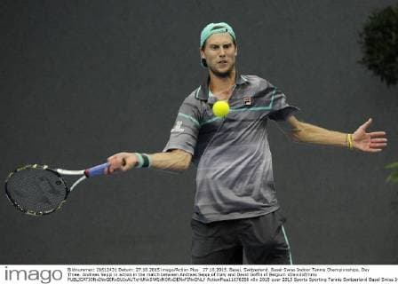 27.10.2015. Basel, Switzerland. Basel Swiss Indoor Tennis Championships. Day Three. Andreas Seppi in action in the match between Andreas Seppi of Italy and David Goffin of Belgium xDavidxEmmx  ActionPlus11676356
