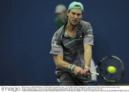 27.10.2015. Basel, Switzerland. Basel Swiss Indoor Tennis Championships. Day Three. Andreas Seppi in action in the match between Andreas Seppi of Italy and David Goffin of Belgium xDavidxEmmx  ActionPlus11676358