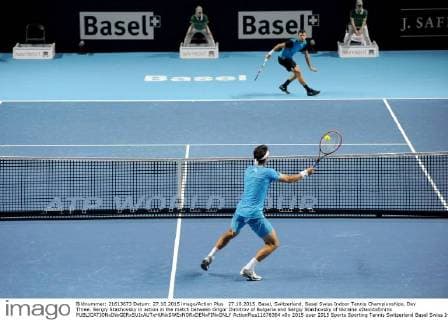27.10.2015. Basel, Switzerland. Basel Swiss Indoor Tennis Championships. Day Three. Sergiy Stakhovsky in action in the match between Grigor Dimitrov of Bulgaria and Sergiy Stakhovsky of Ukraine xDavidxEmmx  ActionPlus11676364