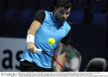 27.10.2015. Basel, Switzerland. Basel Swiss Indoor Tennis Championships. Day Three. Grigor Dimitrov in action in the match between Grigor Dimitrov of Bulgaria and Sergiy Stakhovsky of Ukraine xDavidxEmmx  ActionPlus11676365