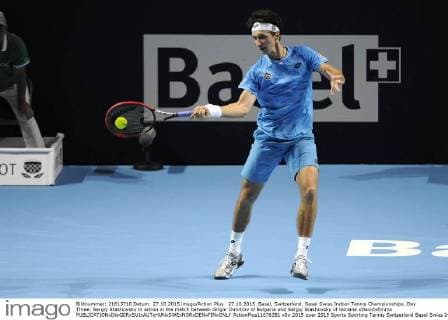 27.10.2015. Basel, Switzerland. Basel Swiss Indoor Tennis Championships. Day Three. Sergiy Stakhovsky in action in the match between Grigor Dimitrov of Bulgaria and Sergiy Stakhovsky of Ukraine xDavidxEmmx  ActionPlus11676381