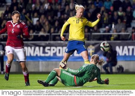Fußball, Damen, EM-Quali, Schweden - Dänemark Sveriges Caroline Seger och Danmarks malvakt Stina Lykke Petersen EM Quali Göteborg Schweden - Dänemark  Copyright: CARLxSANDIN BB151027CS005