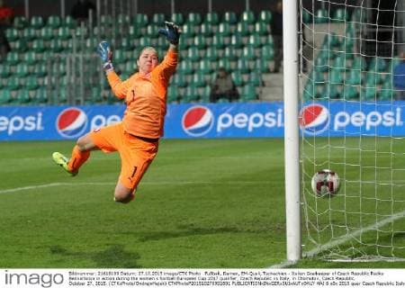 Fußball, Damen, EM-Quali, Tschechien - Italien Goalkeeper of Czech Republic Radka Bednarikova in action during the women s football European Cup 2017 qualifier, Czech Republic vs Italy, in Chomutov, Czech Republic, October 27, 2015. (CTKxPhoto OndrejxHajek) CTKPhotoP201510270901601  HAJ 6