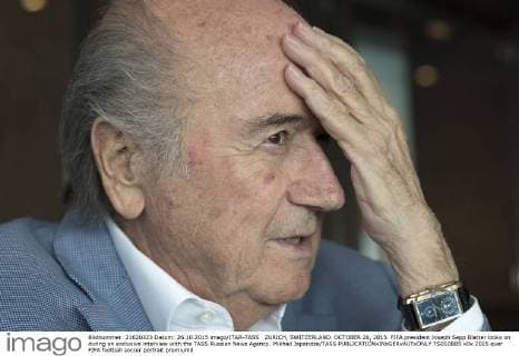 ZURICH, SWITZERLAND. OCTOBER 26, 2015. FIFA president Joseph Sepp Blatter looks on during an exclusive interview with the TASS Russian News Agency. Mikhail Japaridze TASS  TS010BB5