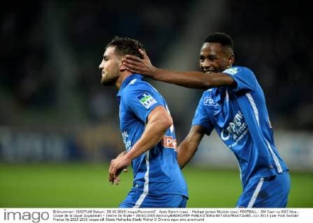 Andy Delort (cae) - Michael jordan Nkololo (cae) FOOTBALL : SM Caen vs OGC Nice - Coupe de la Ligue (Ligapokal) - 16eme de finale - 28 10 2015 AnthonyBIBARD FEP 