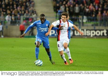 Paulin Puel (nic) - Dennis Appiah (cae) FOOTBALL : SM Caen vs OGC Nice - Coupe de la Ligue (Ligapokal) - 16eme de finale - 28 10 2015 AnthonyBIBARD FEP 