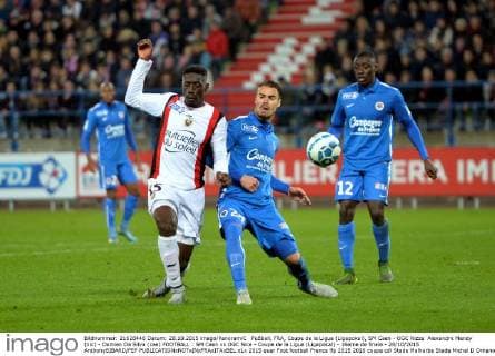 Fußball, FRA, Coupe de la Ligue (Ligapokal), SM Caen - OGC Nizza Alexandre Mendy (nic) - Damien Da Silva (cae) FOOTBALL : SM Caen vs OGC Nice - Coupe de la Ligue (Ligapokal) - 16eme de finale - 28 10 2015 AnthonyBIBARD FEP 
