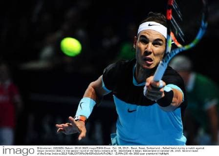 Oct. 28, 2015 - Basel, Basel, Switzerland - Rafael Nadal during a match against Grigor Dimitrov (BUL) in the second round of the Swiss Indoors at St. Jakobshalle in Basel, Switzerland on October 28, 2015. Second round of the Swiss Indoors 2015  - ZUMAn230