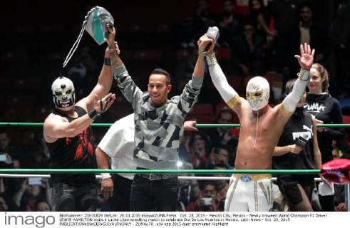Oct. 28, 2015 - Mexico City, Mexico - Newly crowned World Champion F1 Driver LEWIS HAMILTON visits a Luche Libre wrestling match to celebrate Dia De Los Muertos in Mexico. Latin News - Oct. 28, 2015  - ZUMAu78_