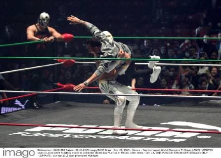 Oct. 28, 2015 - Mexico - Newly crowned World Champion F1 Driver LEWIS HAMILTON visits a Luche Libre wrestling match to celebrate Dia De Los Muertos in Mexico. Latin News - Oct. 28, 2015  - ZUMAu78_