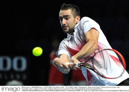 29.10.2015. Basel, Switzerland. Basel Swiss Indoor Tennis Championships. Day Five Marin Cilic in action in the match between Marin Cilic of Croatia and Teymuraz Gabashvili of Russia xDavidxEmmx  ActionPlus11676894