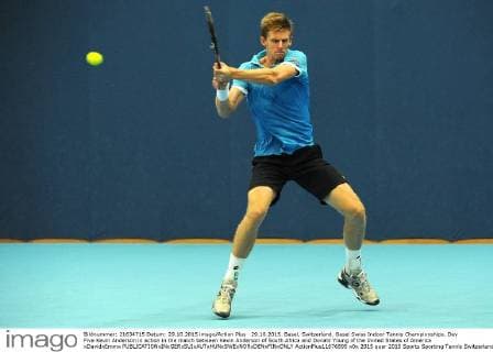 29.10.2015. Basel, Switzerland. Basel Swiss Indoor Tennis Championships. Day Five Kevin Anderson in action in the match between Kevin Anderson of South Africa and Donald Young of the United States of America xDavidxEmmx  ActionPlus11676895