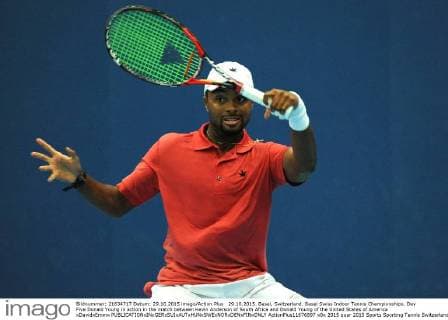29.10.2015. Basel, Switzerland. Basel Swiss Indoor Tennis Championships. Day Five Donald Young in action in the match between Kevin Anderson of South Africa and Donald Young of the United States of America xDavidxEmmx  ActionPlus11676897