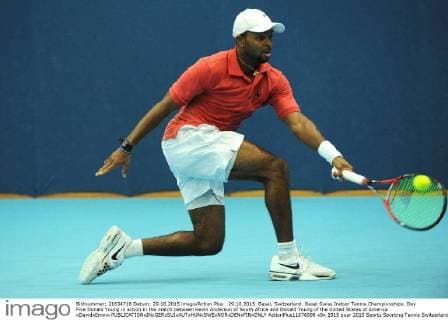 29.10.2015. Basel, Switzerland. Basel Swiss Indoor Tennis Championships. Day Five Donald Young in action in the match between Kevin Anderson of South Africa and Donald Young of the United States of America xDavidxEmmx  ActionPlus11676898