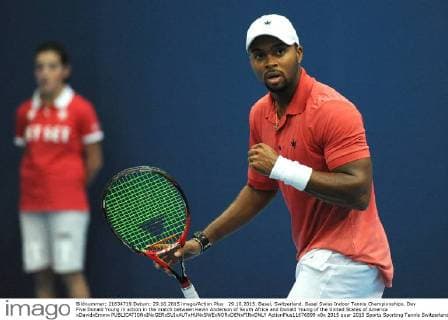 29.10.2015. Basel, Switzerland. Basel Swiss Indoor Tennis Championships. Day Five Donald Young in action in the match between Kevin Anderson of South Africa and Donald Young of the United States of America xDavidxEmmx  ActionPlus11676899
