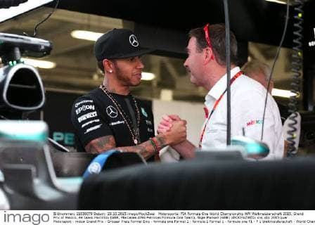 Motorsports: FIA Formula One World Championship WM Weltmeisterschaft 2015, Grand Prix of Mexico, 44 Lewis Hamilton (GBR, Mercedes AMG Petronas Formula One Team), Nigel Mansell (GBR) xHOCHxZWEIx